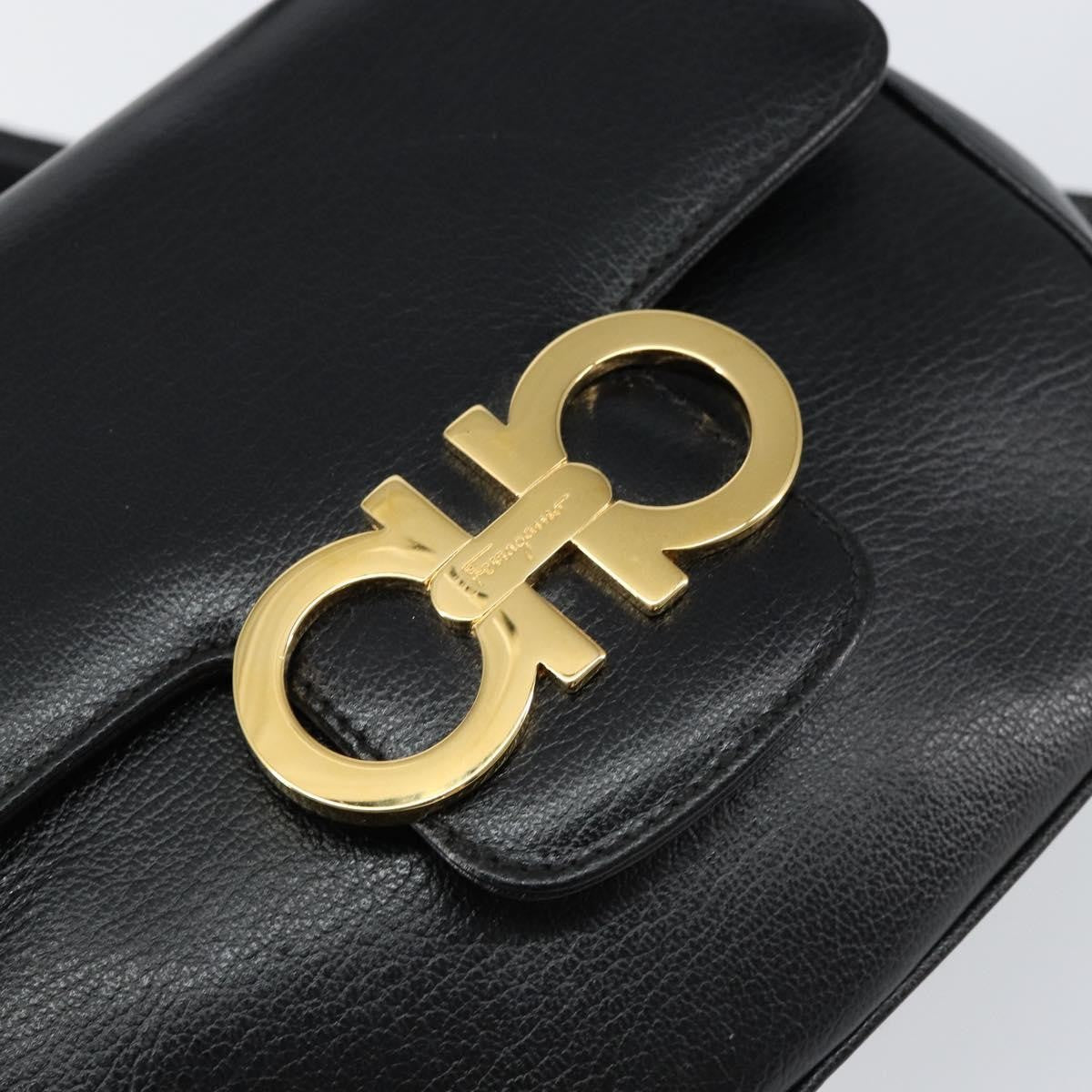 Salvatore Ferragamo Gancini Shoulder Bag Leather, BLACK, LEATHER, Shoulder bag