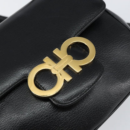 Salvatore Ferragamo Gancini Shoulder Bag Leather, BLACK, LEATHER, Shoulder bag