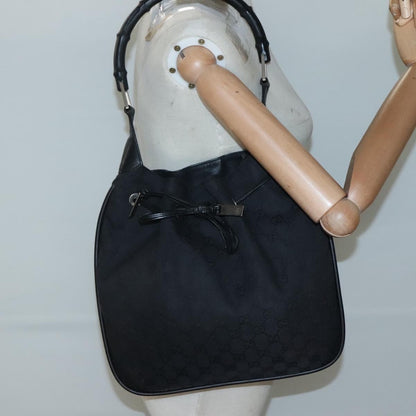 Gucci Miss Bamboo Bucket Bag GG Canvas, BLACK, CANVAS, Shoulder bag