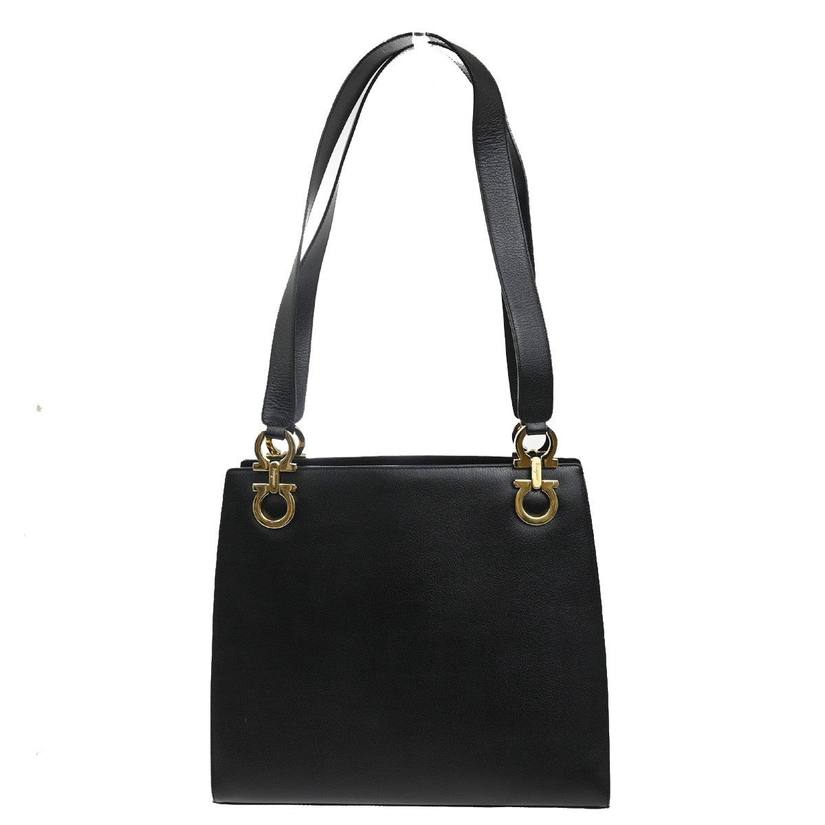 Salvatore Ferragamo Gancini Shoulder Bag Leather, BLACK, LEATHER, Shoulder bag