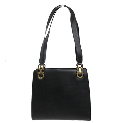 Salvatore Ferragamo Gancini Shoulder Bag Leather, BLACK, LEATHER, Shoulder bag