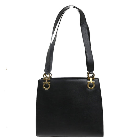 Salvatore Ferragamo Gancini Shoulder Bag Leather, BLACK, LEATHER, Shoulder bag