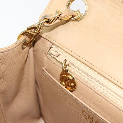Chanel Vintage Square Classic Single Flap Bag Quilted Lambskin, BEIGE, LEATHER, Shoulder bag