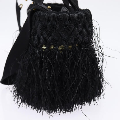 Prada Fringe Wicker Tote Woven Straw, BLACK, WOOD, Handbag
