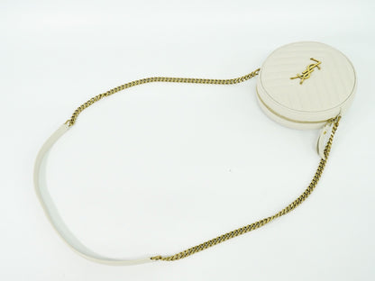 Saint Laurent Vinyle Round Camera Bag Matelasse Chevron Leather, WHITE, LEATHER, Crossbody bag