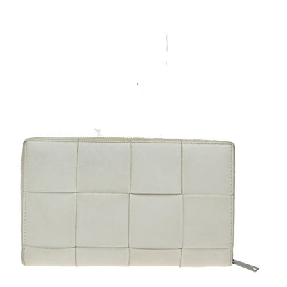 Bottega Veneta Cassette Zip Around Wallet Maxi Intrecciato Leather, WHITE, LEATHER, Wallets