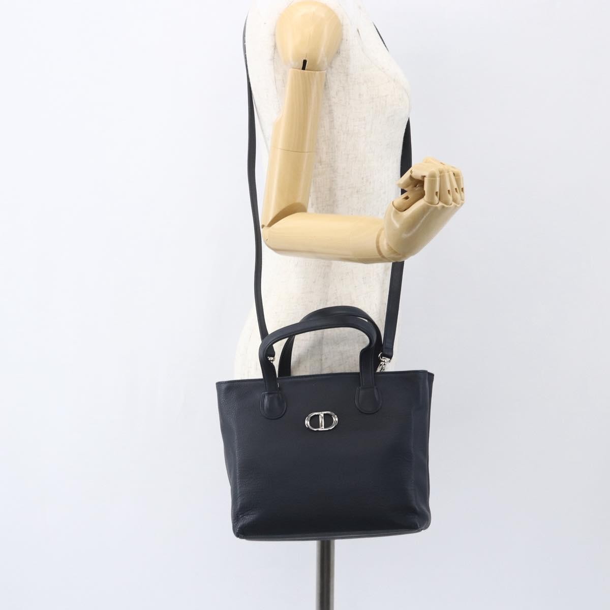 Christian Dior Vintage CD Handbag Leather, NAVY, LEATHER, Handbag