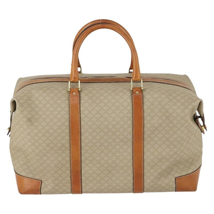 Celine Vintage Macadam Boston bag Canvas and Leather, BEIGE, CANVAS, Travel bag