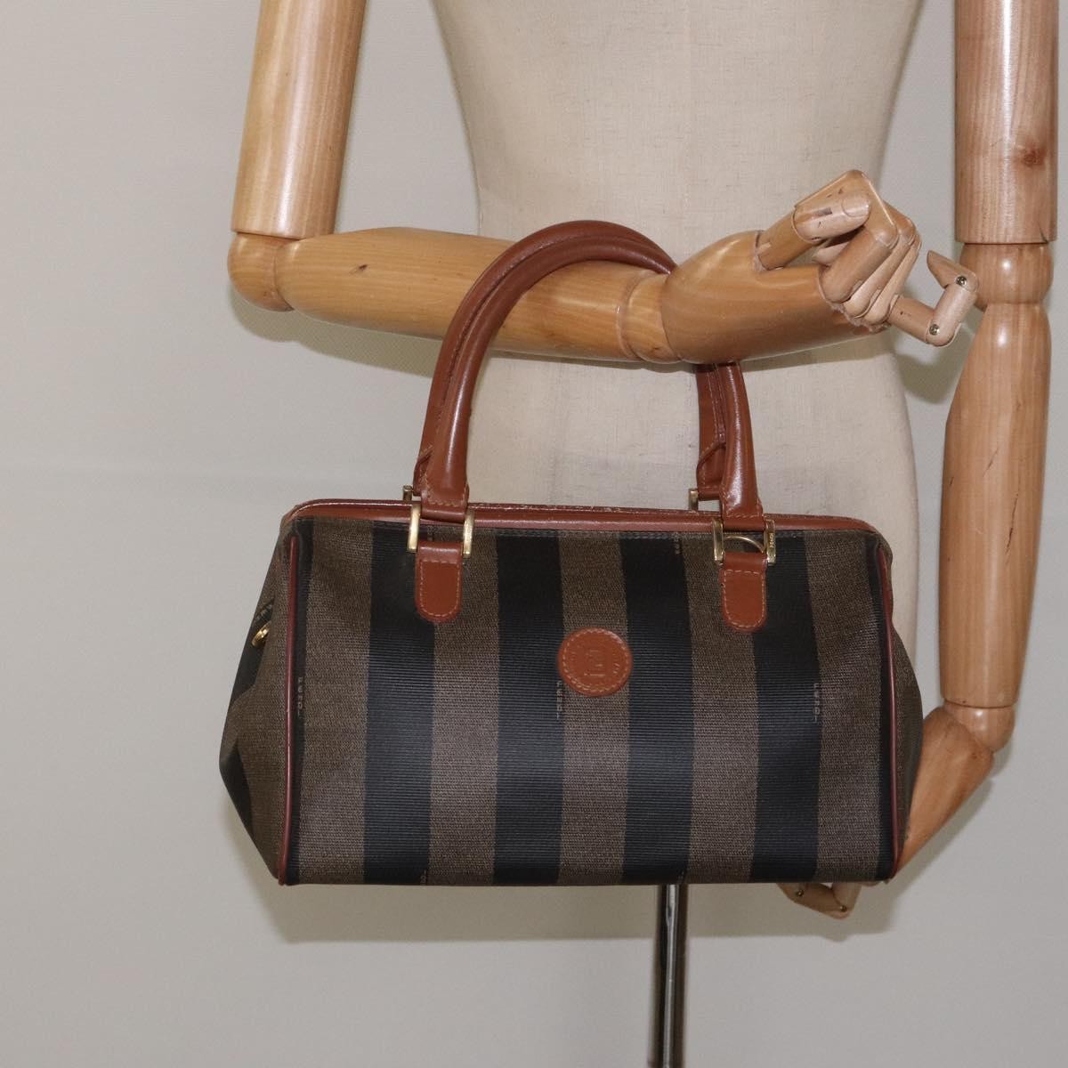 Fendi Vintage Pequin Boston Bag Coated Canvas, BROWN, CANVAS, Handbag