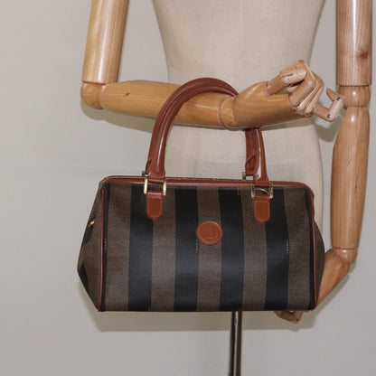 Fendi Vintage Pequin Boston Bag Coated Canvas, BROWN, CANVAS, Handbag