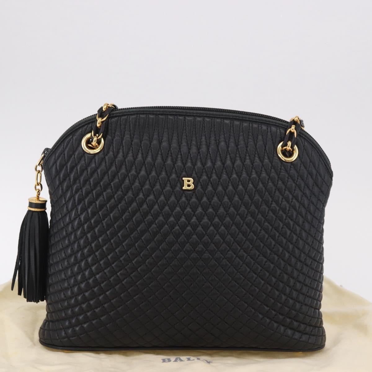 Bally Vintage Chain Shoulder Bag Quilted Leather, Black, Leather, Shoulder Bag