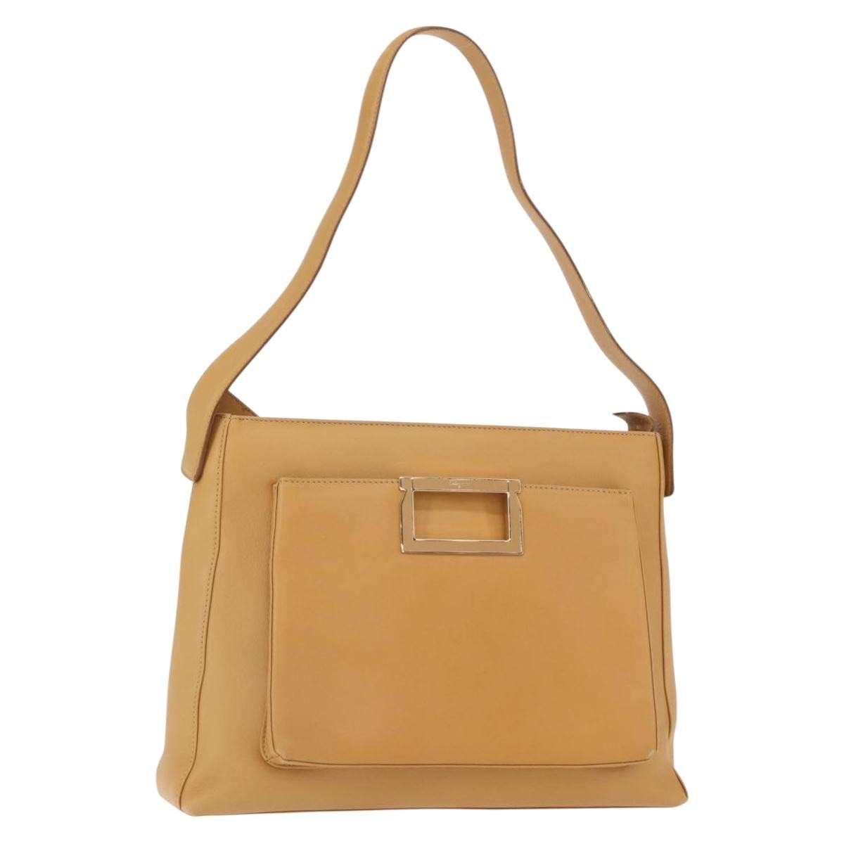 Salvatore Ferragamo Vintage Shoulder Bag Leather, BEIGE, LEATHER, Shoulder bag