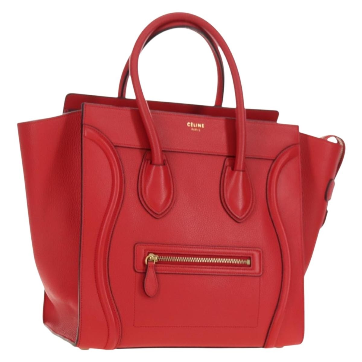 Celine Luggage Bag Grainy Leather, Red, Leather, Handbag