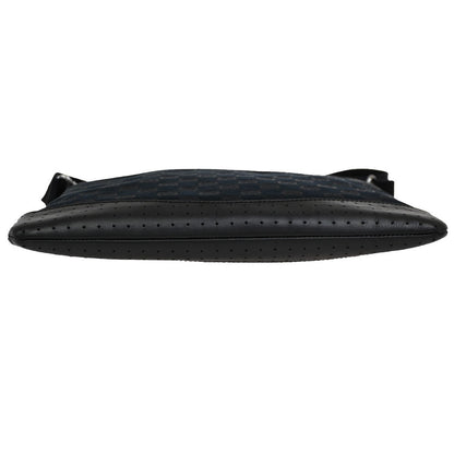 Gucci Zip Messenger Bag GG Canvas with Perforated Leather, BLACK, CANVAS, Shoulder bag
