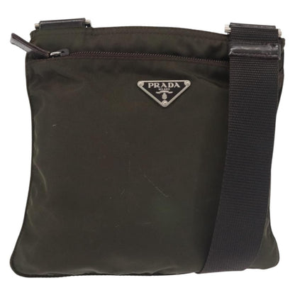 Prada Front Pocket Messenger Bag Tessuto, Khaki, Nylon, Shoulder Bag