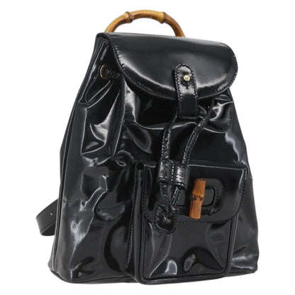 Gucci Vintage Bamboo Backpack Patent, BLACK, PATENT_LEATHER, Backpack