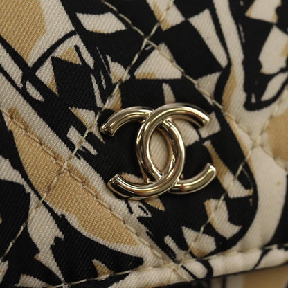 Chanel Flap Card Holder on Chain Quilted Printed Canvas, Beige, Satin, Clutch