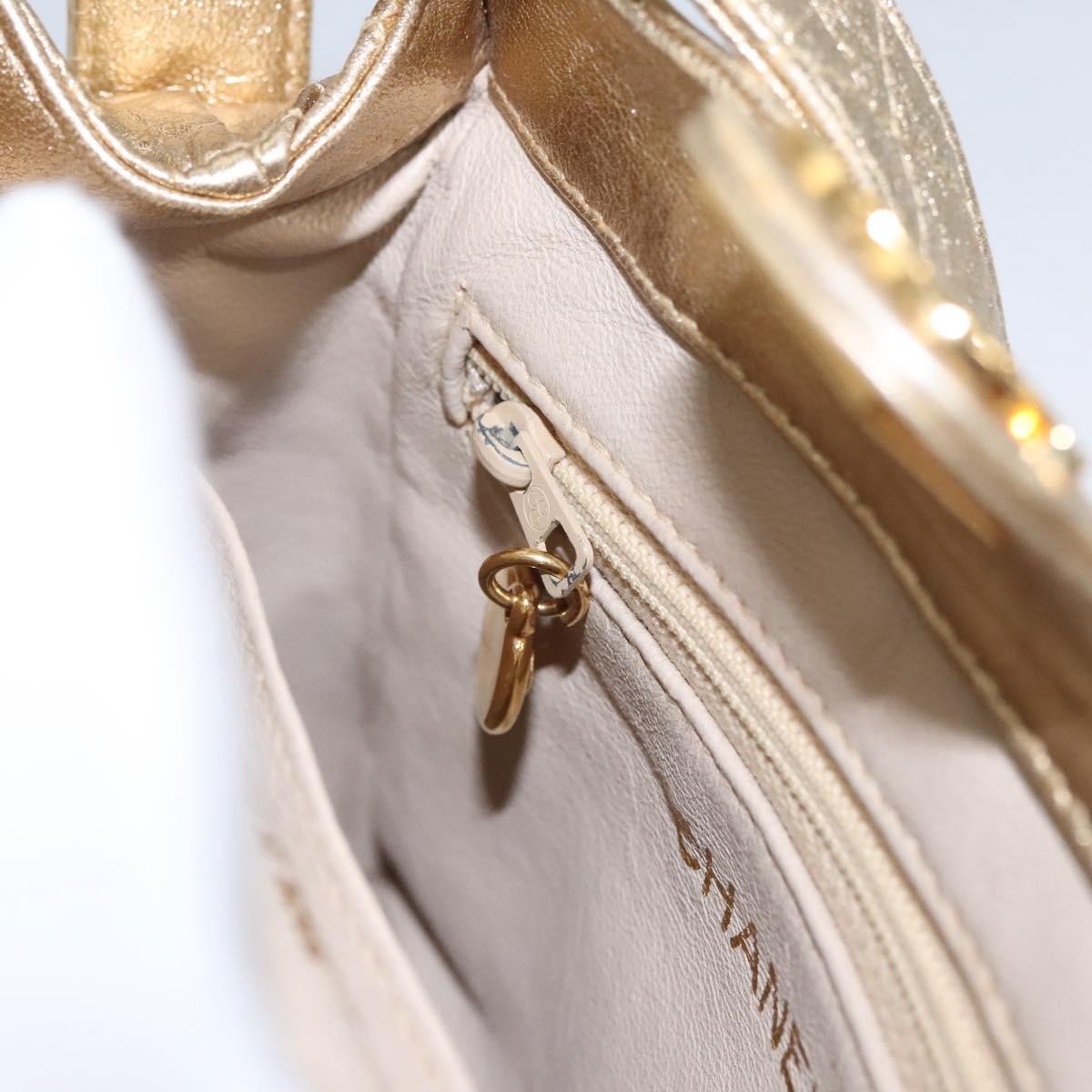 Chanel Vintage CC Fold Over Shoulder Bag Quilted Lambskin, GOLD, LEATHER, Shoulder bag