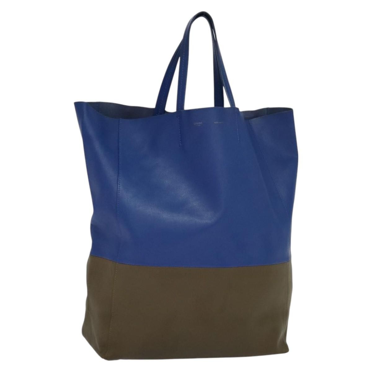 Celine Vertical Cabas Tote Leather, BLUE, LEATHER, Tote bag
