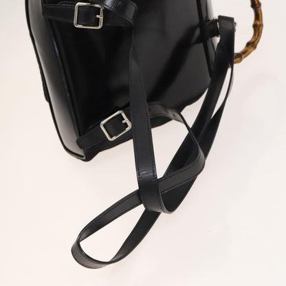 Gucci Vintage Bamboo Backpack Nylon and Patent Leather, BLACK, NYLON, Backpack