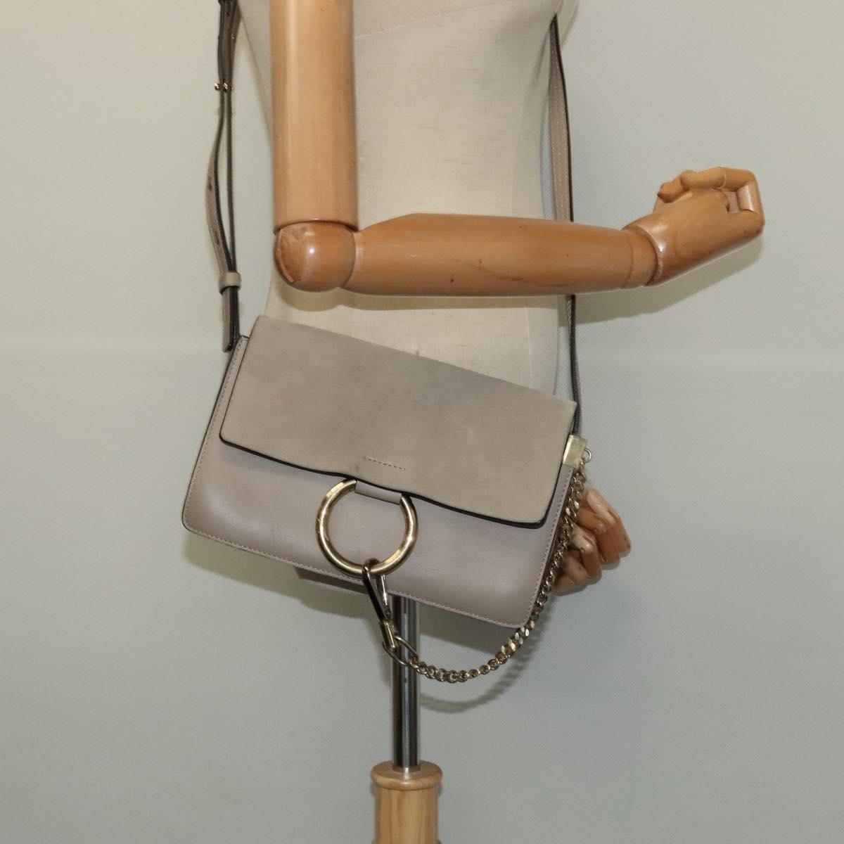 Chloe Faye Crossbody Leather and Suede, Gray, Suede, Shoulder Bag
