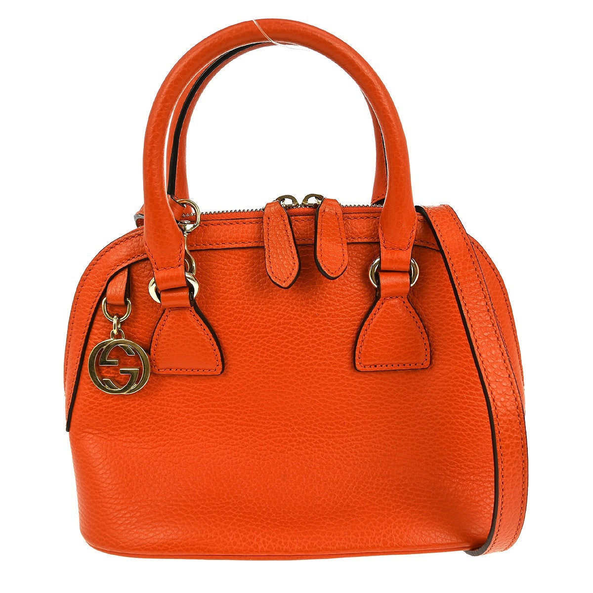 Gucci Convertible Dome Satchel Leather, ORANGE, LEATHER, Handbag