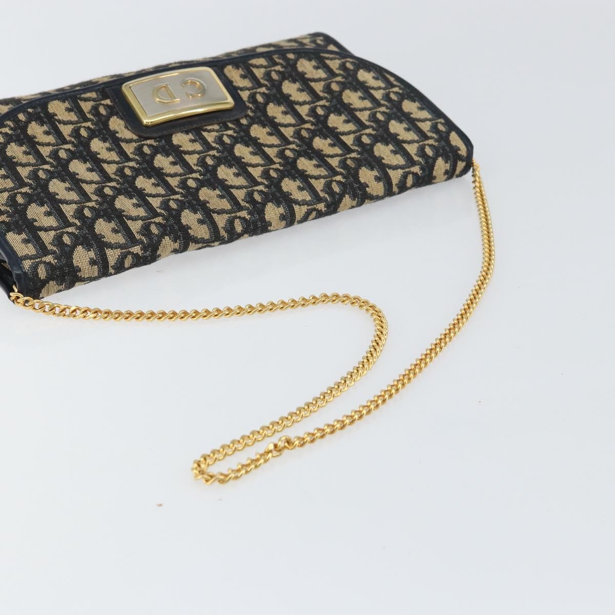 Christian Dior Vintage CD Chain Flap Shoulder Bag Diorissimo Canvas, NAVY, CANVAS, Shoulder bag
