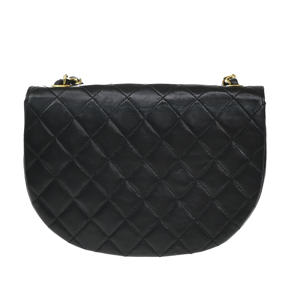 Chanel Vintage Half Moon Flap Bag Quilted lambskin, BLACK, LEATHER, Shoulder bag