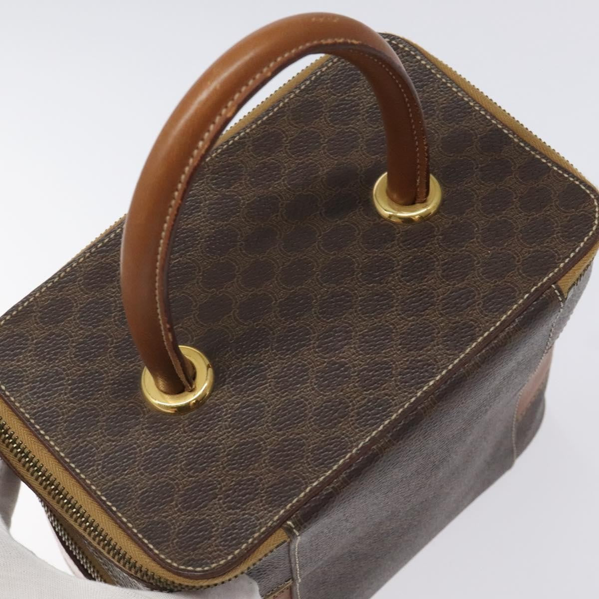 Celine Vintage Double Zip Vanity Case Macadam Coated Canvas, BROWN, CANVAS, Toiletry Case