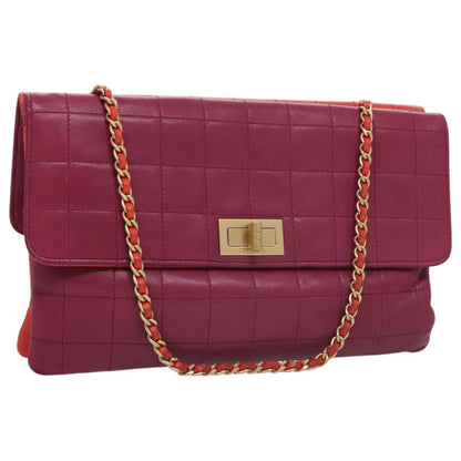 Chanel Vintage Chocolate Bar Double Side Flap Shoulder Bag Quilted Lambskin, PURPLE, LEATHER, Shoulder bag