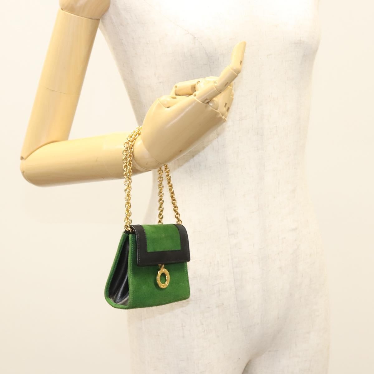 Celine Circle logo Suede and Leather, GREEN, SUEDE, Clutche & pouche