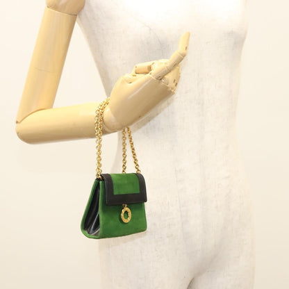 Celine Circle logo Suede and Leather, GREEN, SUEDE, Clutche & pouche
