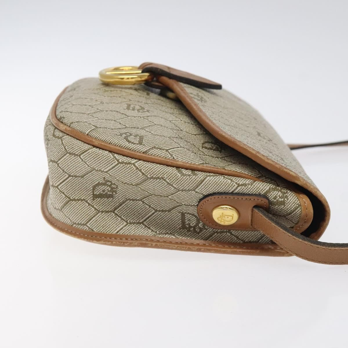 Christian Dior Vintage Honeycomb Flap Crossbody Bag Coated Canvas, BEIGE, CANVAS, Crossbody bag