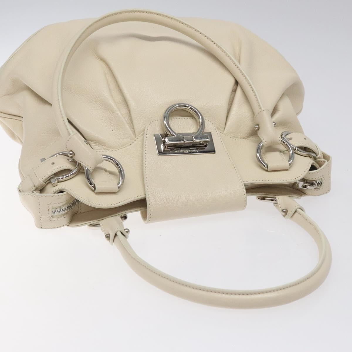 Salvatore Ferragamo Gancini Shoulder Bag Leather, WHITE, LEATHER, Shoulder bag