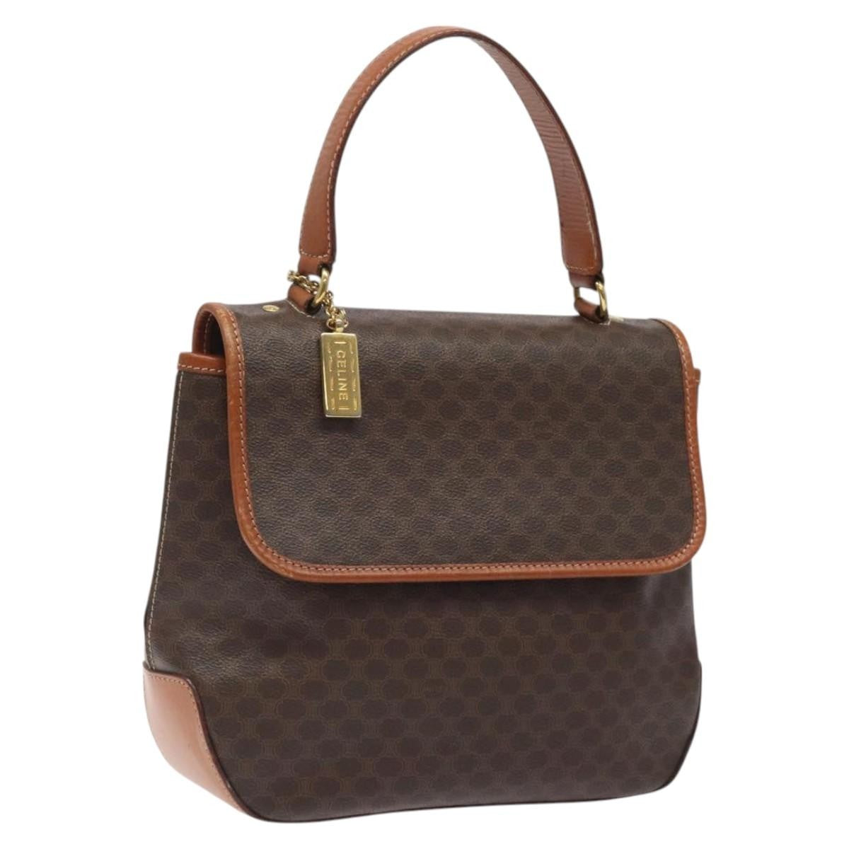 Celine Macadam Handbag Macadam with leather, BROWN, CANVAS, Handbag