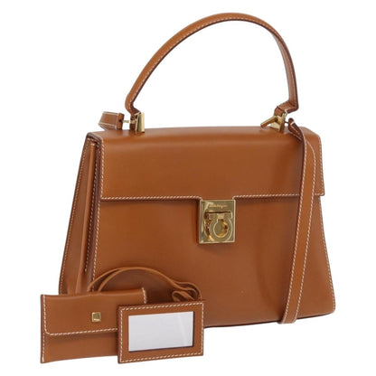 Salvatore Ferragamo Gancini handbag Leather, BROWN, LEATHER, Handbag