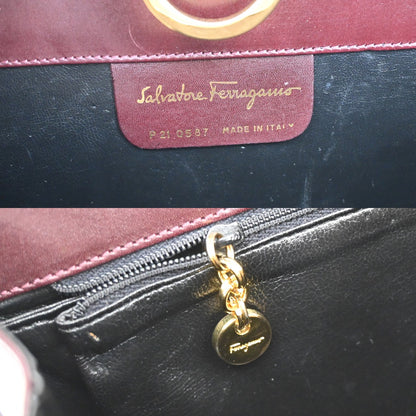 Salvatore Ferragamo Vintage Gancini Chain Shoulder Bag Leather, BURGUNDY, LEATHER, Shoulder bag
