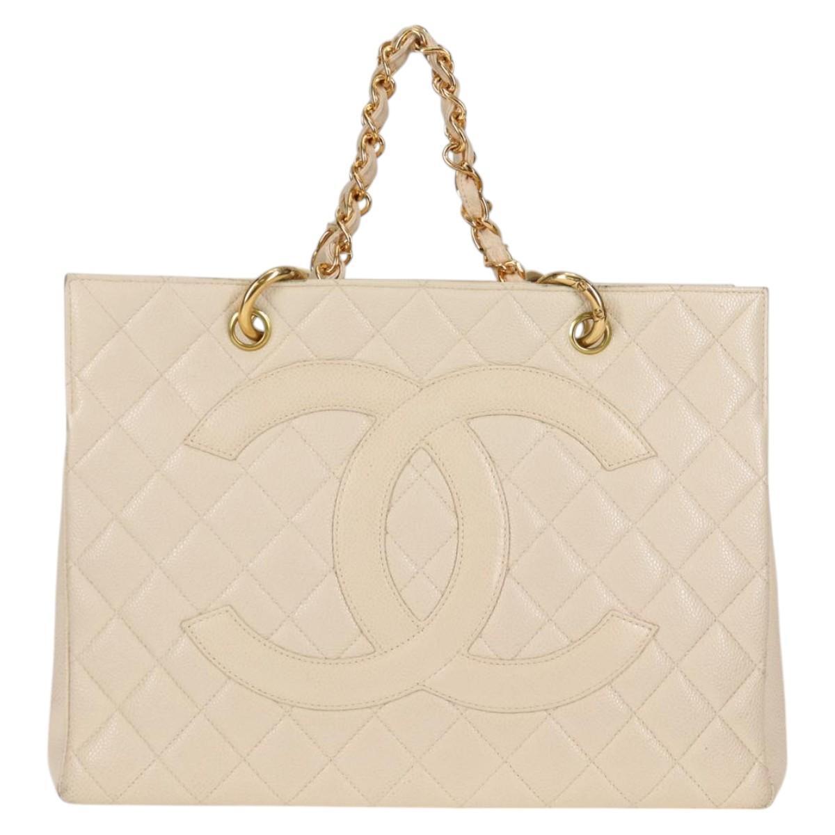 Chanel Vintage Grand Shopping Tote Quilted Calfskin, GOLD, LEATHER, Tote bag
