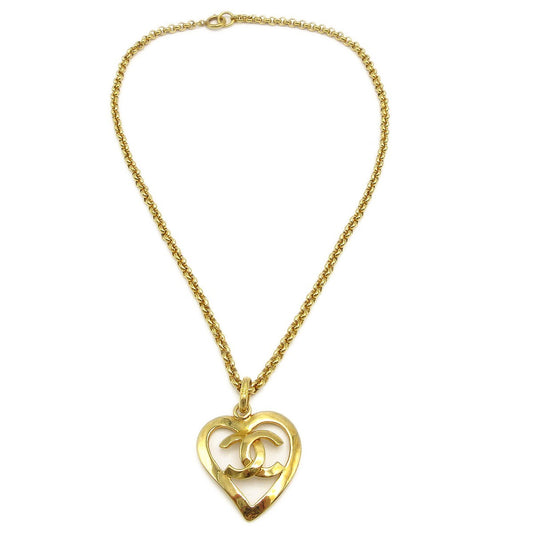 Chanel CC Heart Pendant Necklace Metal, GOLD, GOLD_PLATED, Necklace