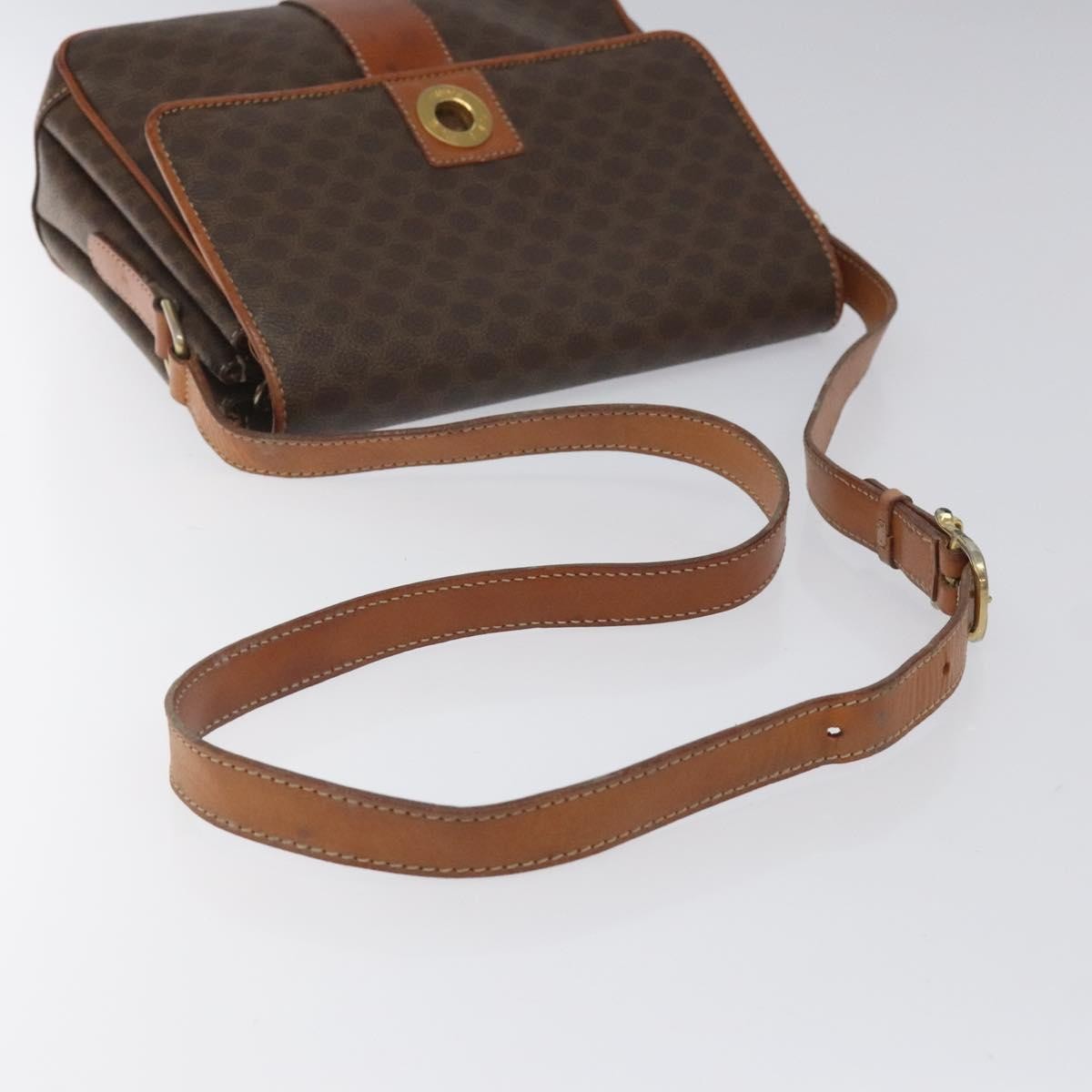 Celine Vintage Macadam Circle Logo Shoulder Bag Canvas and Leather, Brown, Canvas, Shoulder Bag
