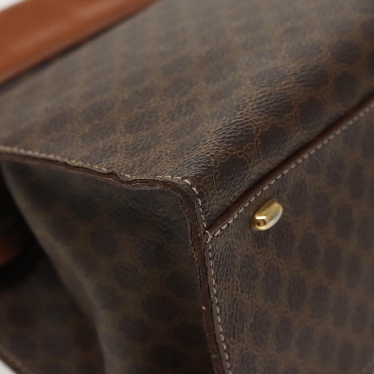 Celine Macadam Handbag Macadam with leather, BROWN, CANVAS, Handbag
