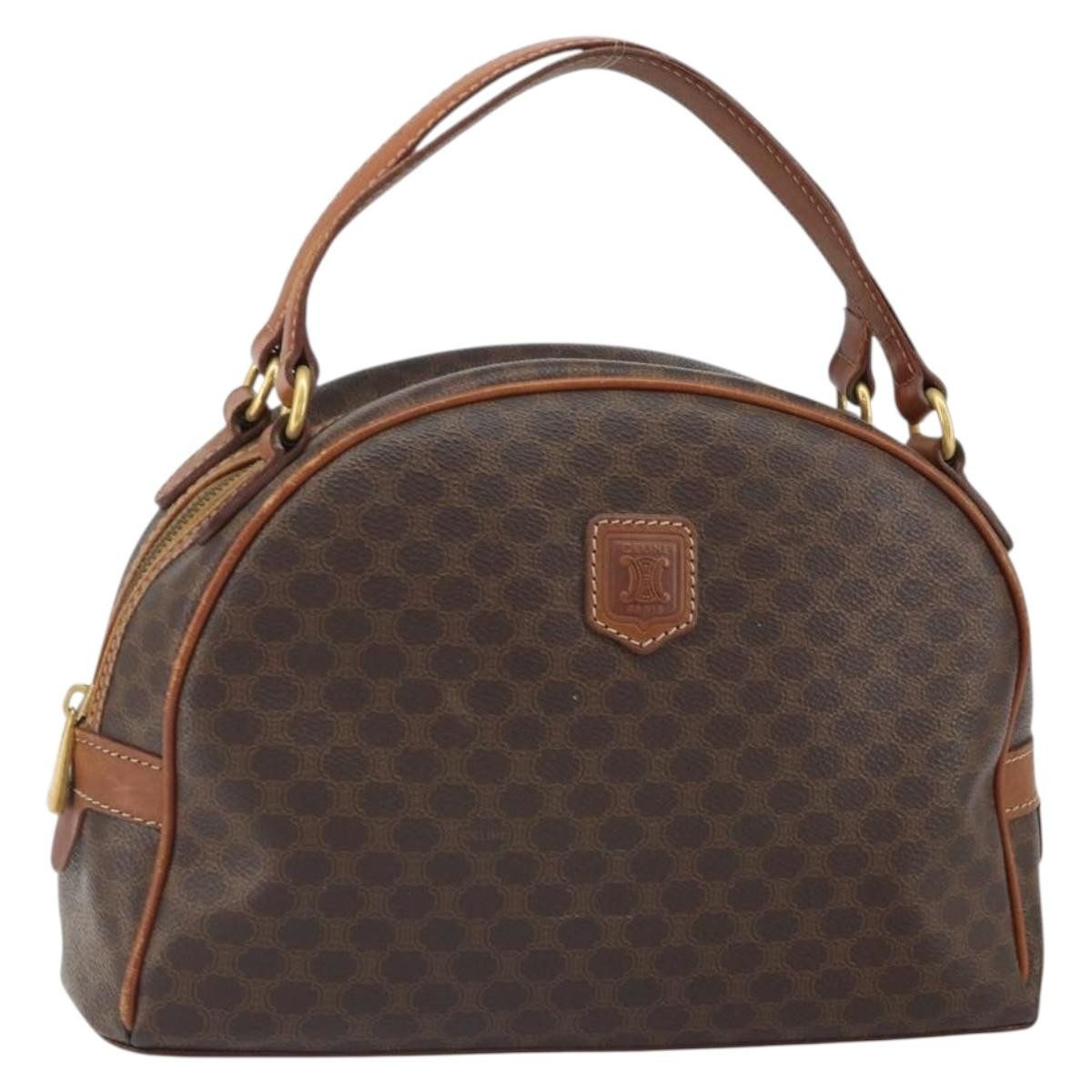 Celine Vintage Macadam Handbag Canvas and Leather, BROWN, CANVAS, Handbag