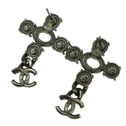 Chanel CC Dangle Earrings Metal with Crystals, SILVER, SILVER_PLATED, Earrings