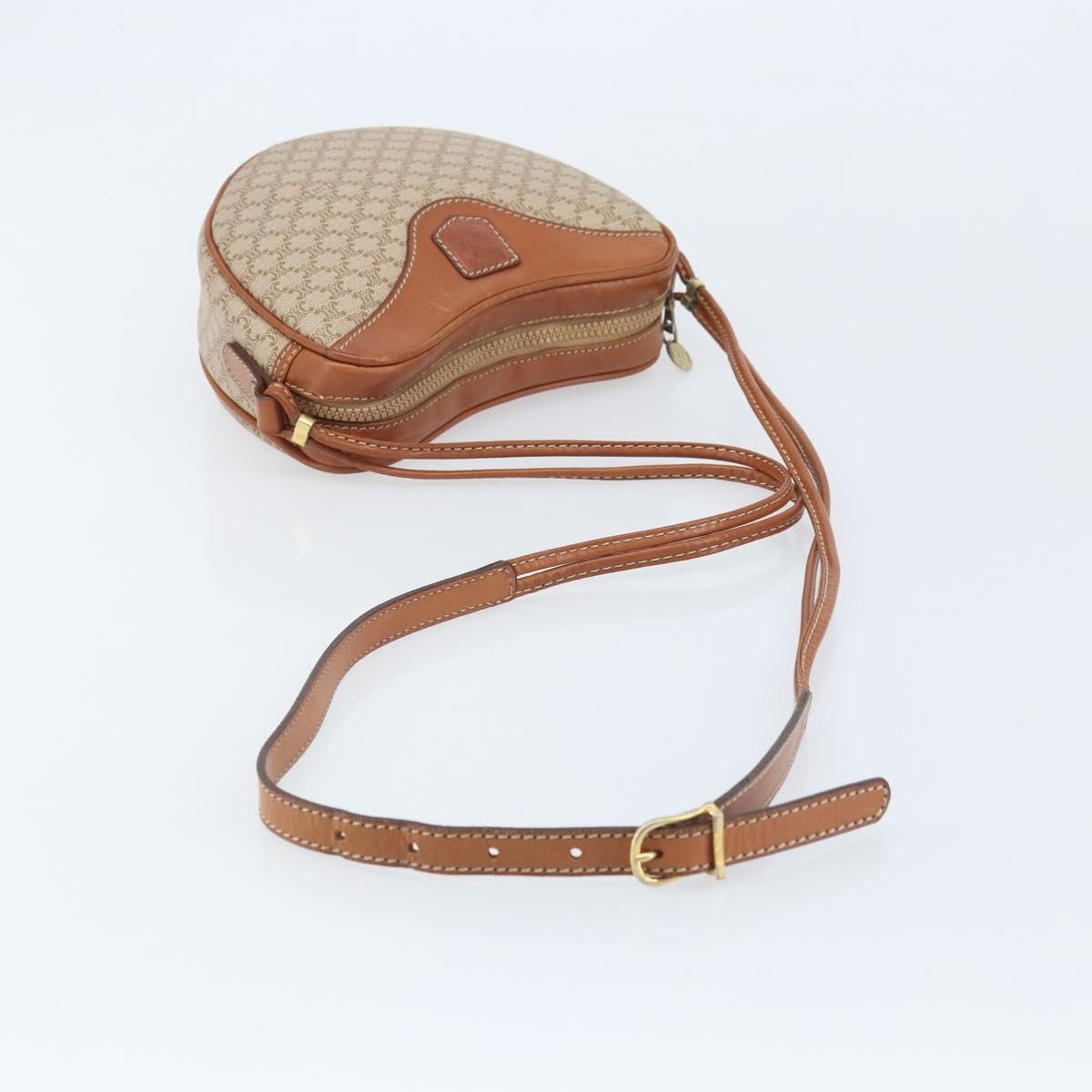 Celine Vintage Macadam Shoulder Bag Canvas and Leather, BEIGE, CANVAS, Shoulder bag