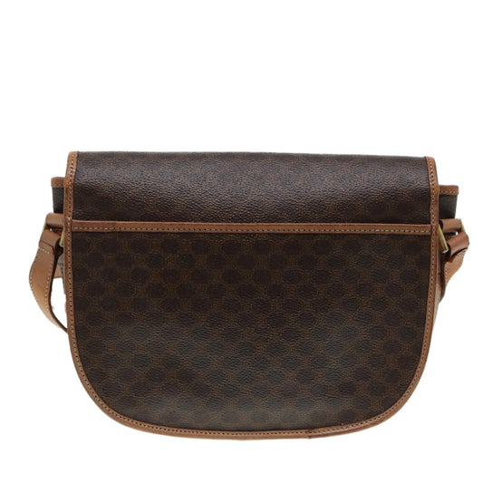Celine Vintage Saddle Flap Shoulder Bag Macadam Coated Canvas, BROWN, CANVAS, Shoulder bag