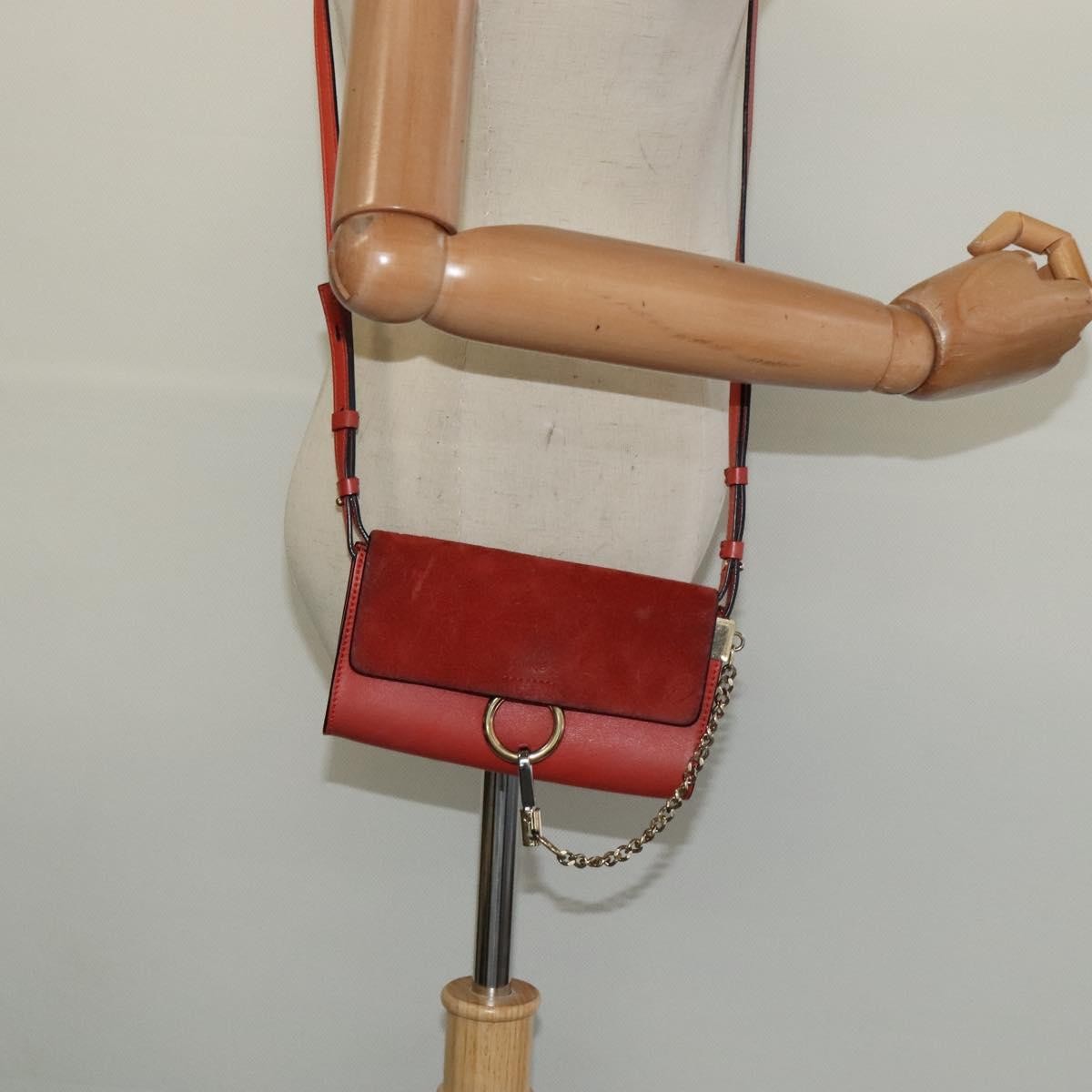 Chloe Faye Crossbody Leather and Suede, RED, SUEDE, Shoulder bag