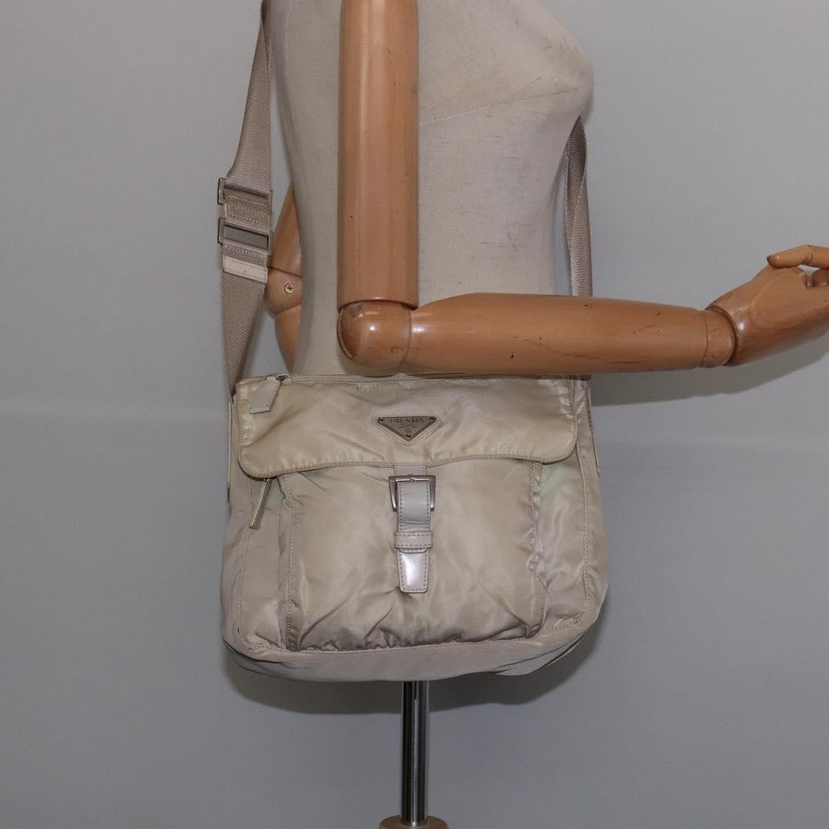 Prada Buckle Messenger Bag Tessuto, BEIGE, NYLON, Crossbody bag