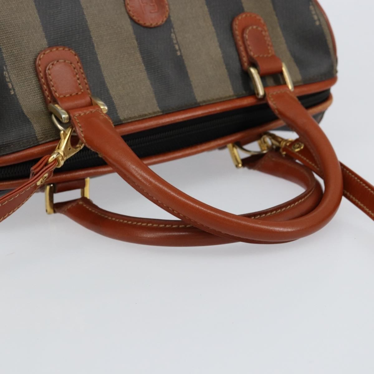 Fendi Vintage Pequin Convertible Boston Bag Coated Canvas, BLACK, CANVAS, Handbag