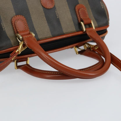 Fendi Vintage Pequin Convertible Boston Bag Coated Canvas, BLACK, CANVAS, Handbag