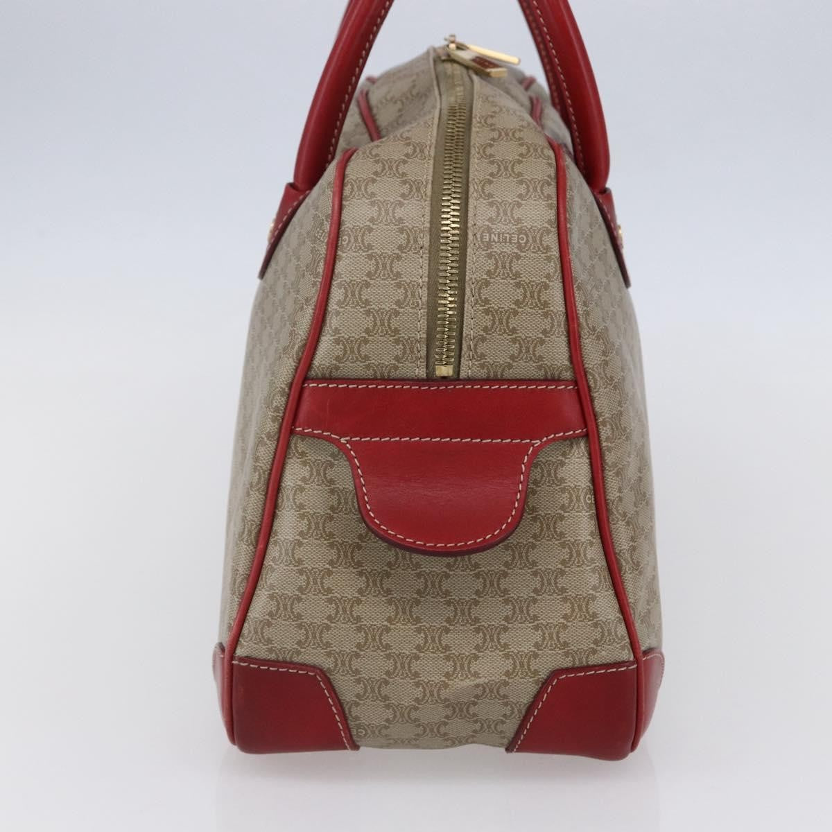 Celine Vintage Macadam Handbag Canvas and Leather, BEIGE, PVC, Handbag
